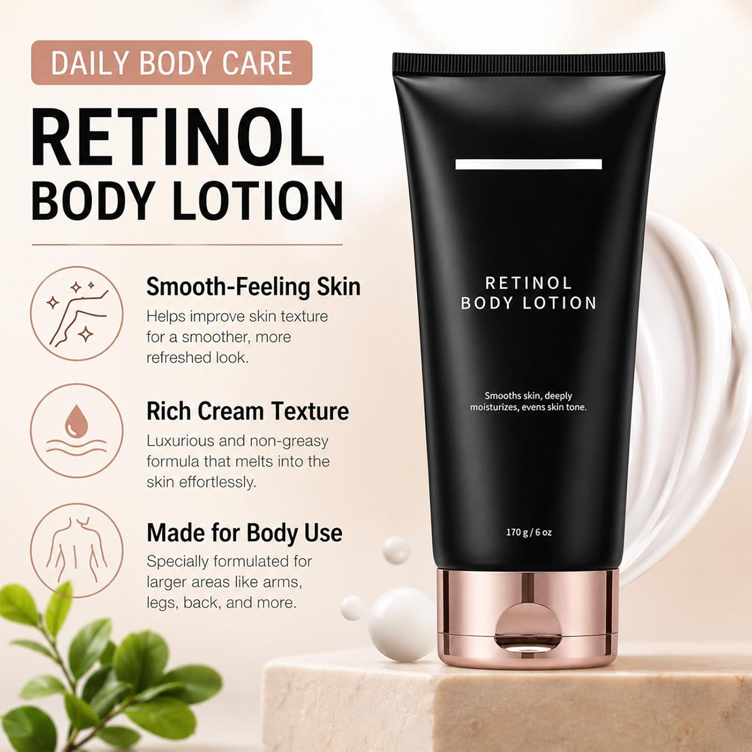 Retinol Body Lotion, Firming Body Cream for Crepey Skin, Intensely Moisturizing for Dry Skin on Neck, Arms & Whole Body image 2