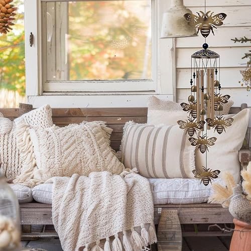 Miniatura 8 de Campanillas de viento de abejas para exteriores, regalos para mamá - Campanas conmemorativas de bronce, atrapavientos de simpatía móvil, decoración