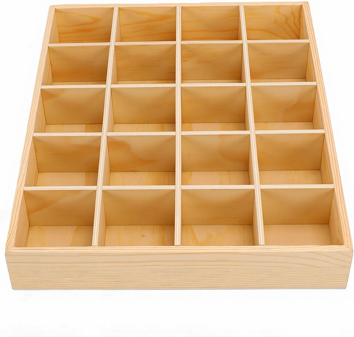 Yosoo 20 Grids Wooden Sorting Tray Wood Divided Organizer Wooden Grid Storage Box with Compartments for Underwear Socks Ties Jewelry Storage Organization
