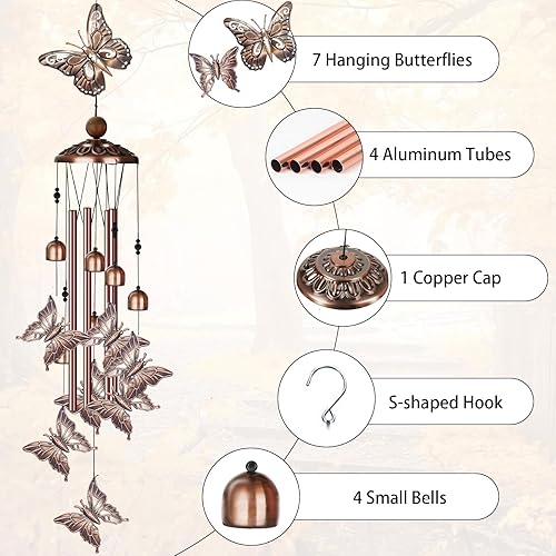 Miniatura 2 de Campanillas de viento para decoración de jardín exterior  Campanillas de viento de mariposa de 32.3 pulgadas de alto con 4 tubos de aluminio y 6