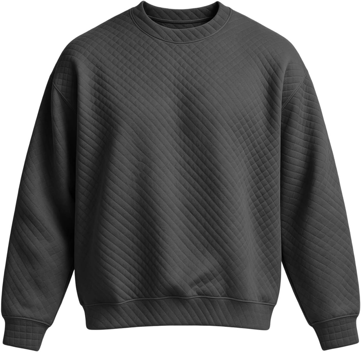 Men's Crew Neck Textured Shirts Long Sleeve Loose Casual Sweat Top