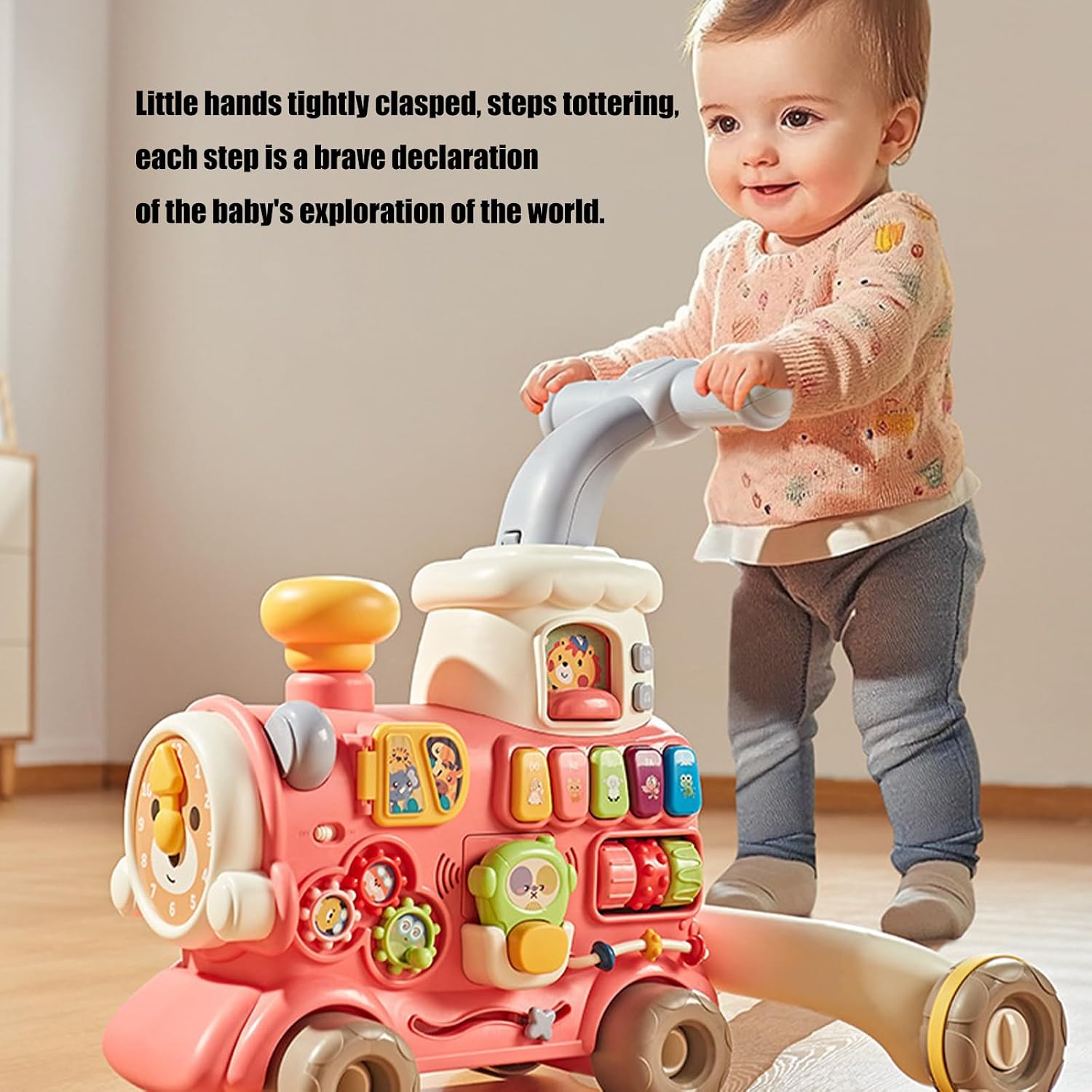 1. Adjustable Infant Walker with Sensory Play Panel Anti-Tip Base & Removable Learning for Stable First Steps Ergonomic Handle Saunterer