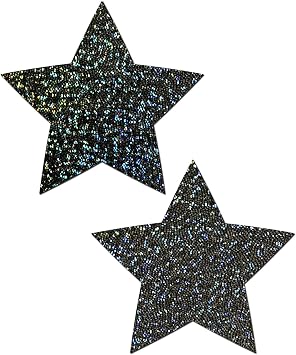 PASTEASE Star Pasties - Glitter Black Star Nipple Covers for Festivals, Raves, Lingerie | Halloween Costume Accessory | Latex Free & Made in USA Glitter Black Star