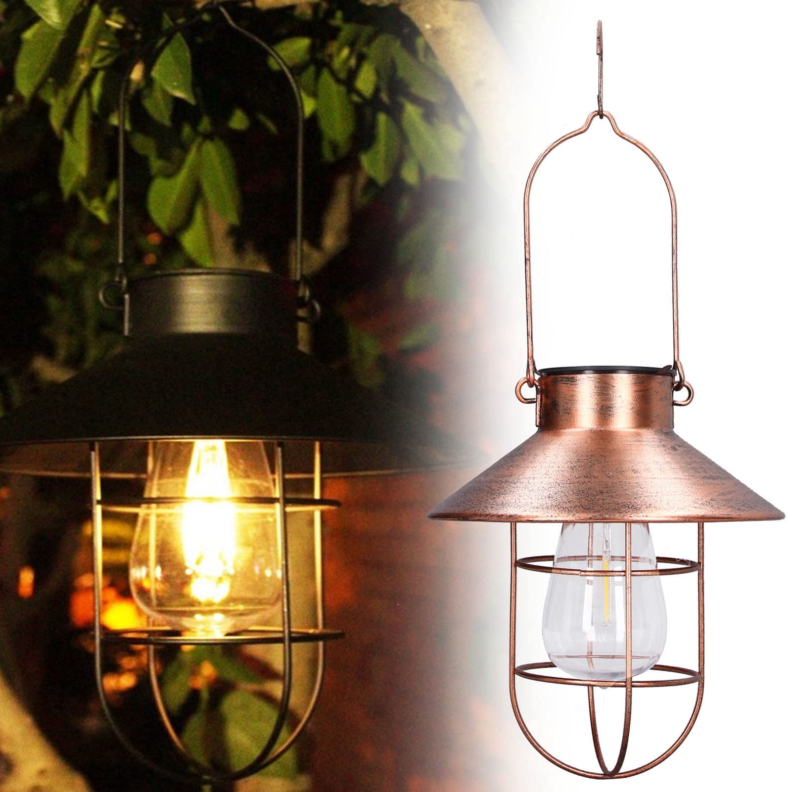 Lanterne Solaire Suspendue Vintage – 600 MAh 8h D’Autonomie – Lumière Chaude Romantique – Jardin, Terrasse, Noël