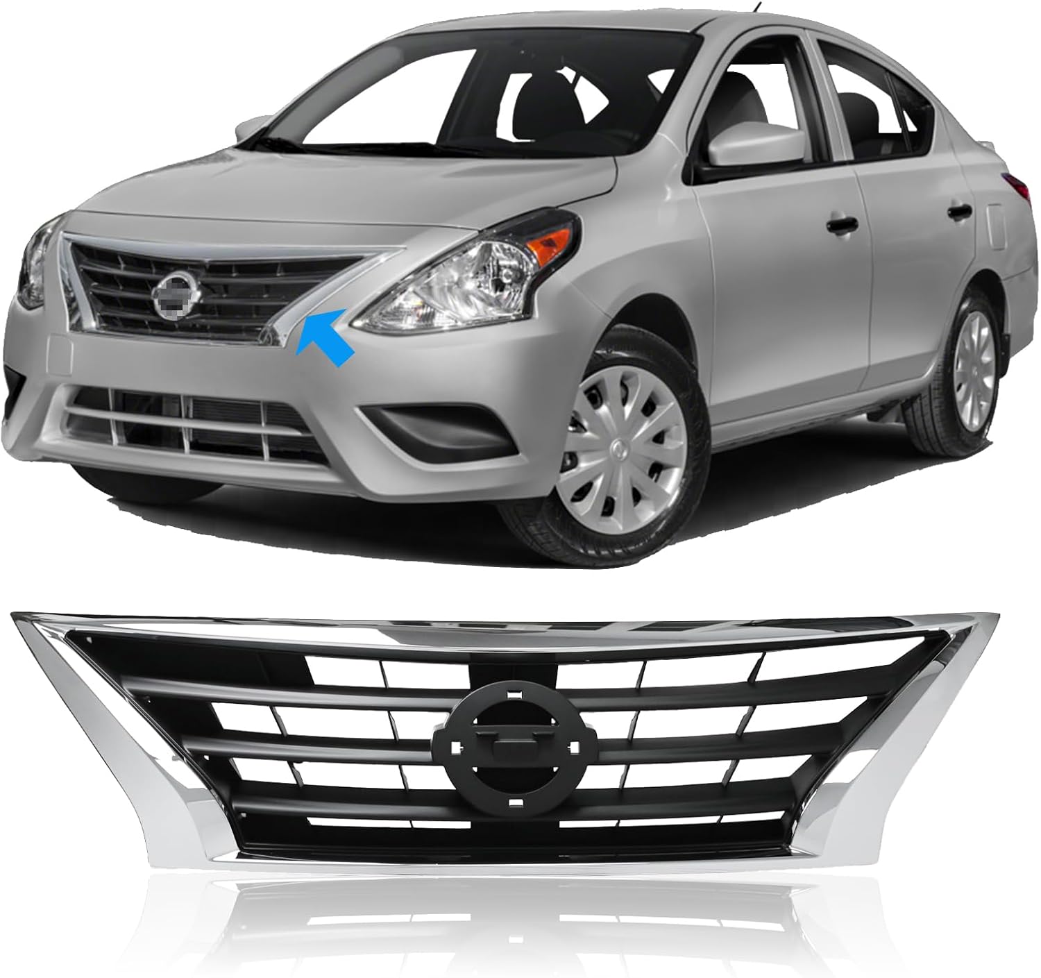 Front Bumper Black Air Intake Grille Replacement Shroud Front Air Intake Grill Replacement Kit with Chrome Trim Compatible 2015 2016 2017 2018 2019 Versa