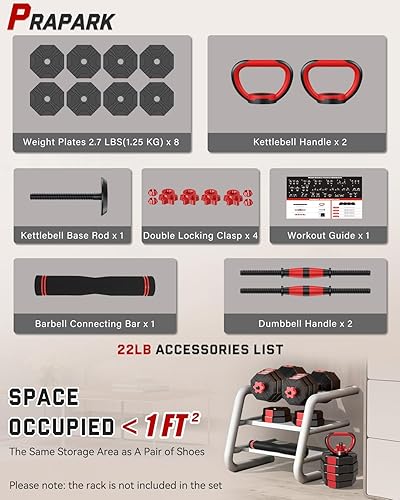 Miniatura 6 de Prapark 4-in-1 Adjustable Dumbbell Set  Octagonal Anti-Roll Design, Non-Slip Grip, Versatile Weights with Barbell, Kettlebell, Push-Up Options  Home