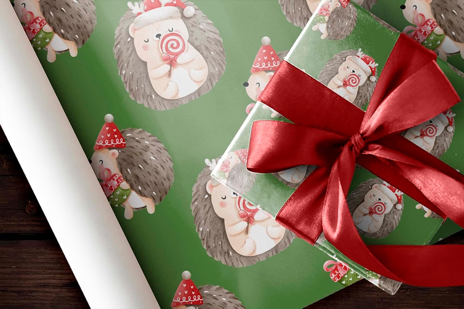 Cute Watercolor Hedgehog Gift Wrap Christmas Thick Wrapping Paper Holiday Party Decor (12 foot x 30 inch roll)