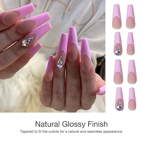 Miniatura 3 de Juego de manicura de uñas francesas acrílicas, reutilizable, 12 tamaños, kit de 24 uñas