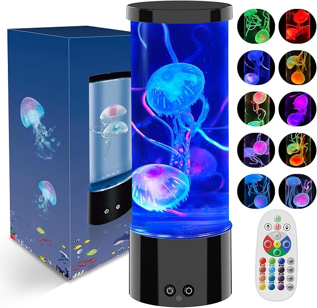 AONESY LED Quallen Lampe 17 Farben, Jellyfish Lamp Lavalampe Aquarium Auallen Jellyfish Lampe Kinder mit Fernsteuerung, Quallenlampe Aquarium Deko Stimmungslicht-Schwarz