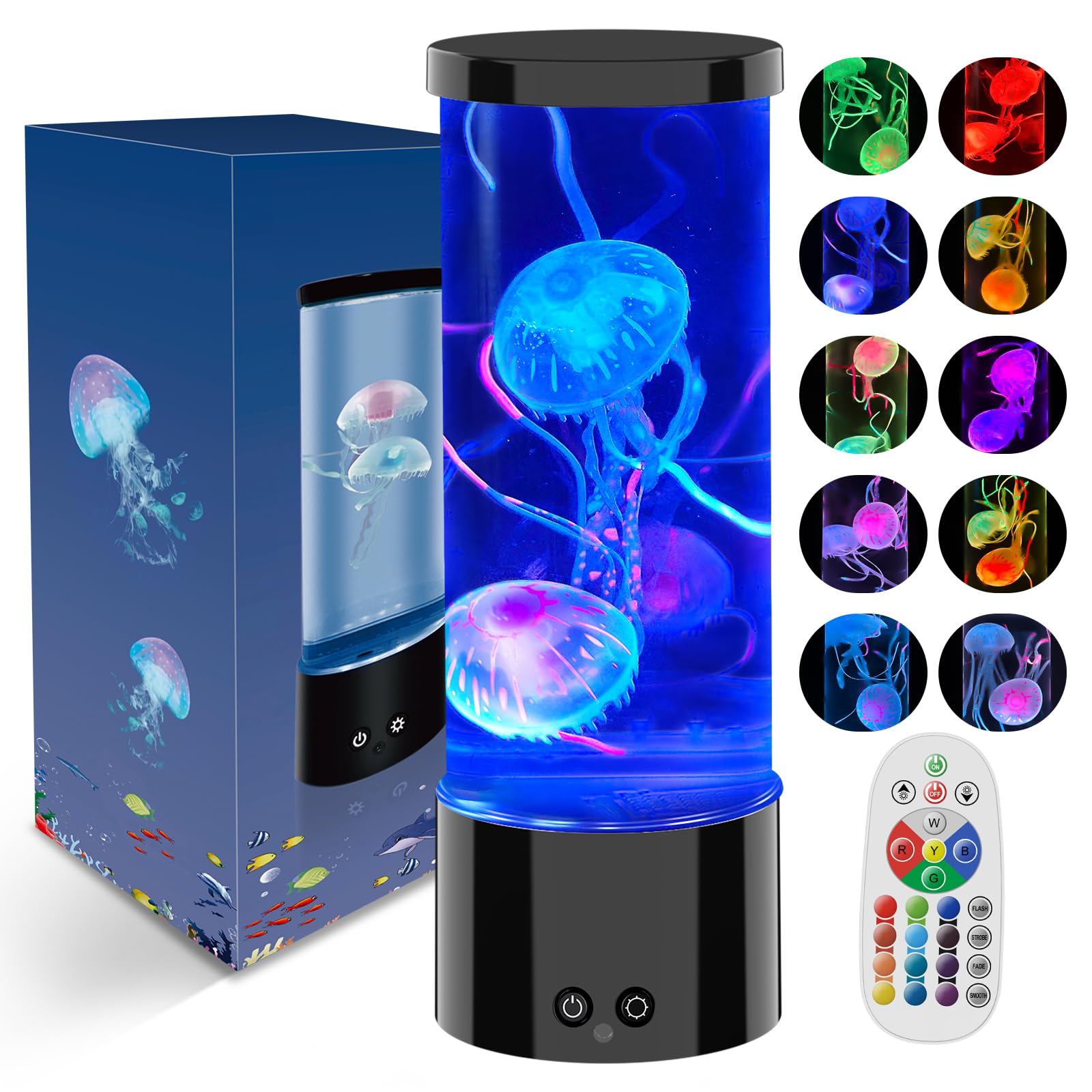 AONESY LED Quallen Lampe 17 Farben, Jellyfish Lamp Lavalampe Aquarium Auallen Jellyfish Lampe Kinder mit Fernsteuerung, Quallenlampe Aquarium Deko Stimmungslicht-Schwarz