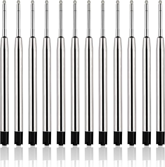 12 Pack Replaceable Metal Ballpoint Pen Refills,Medium Point Pen Ink Refills,Smooth Writing Ballpoint Pen Refills for School and Office Supplies (Black)