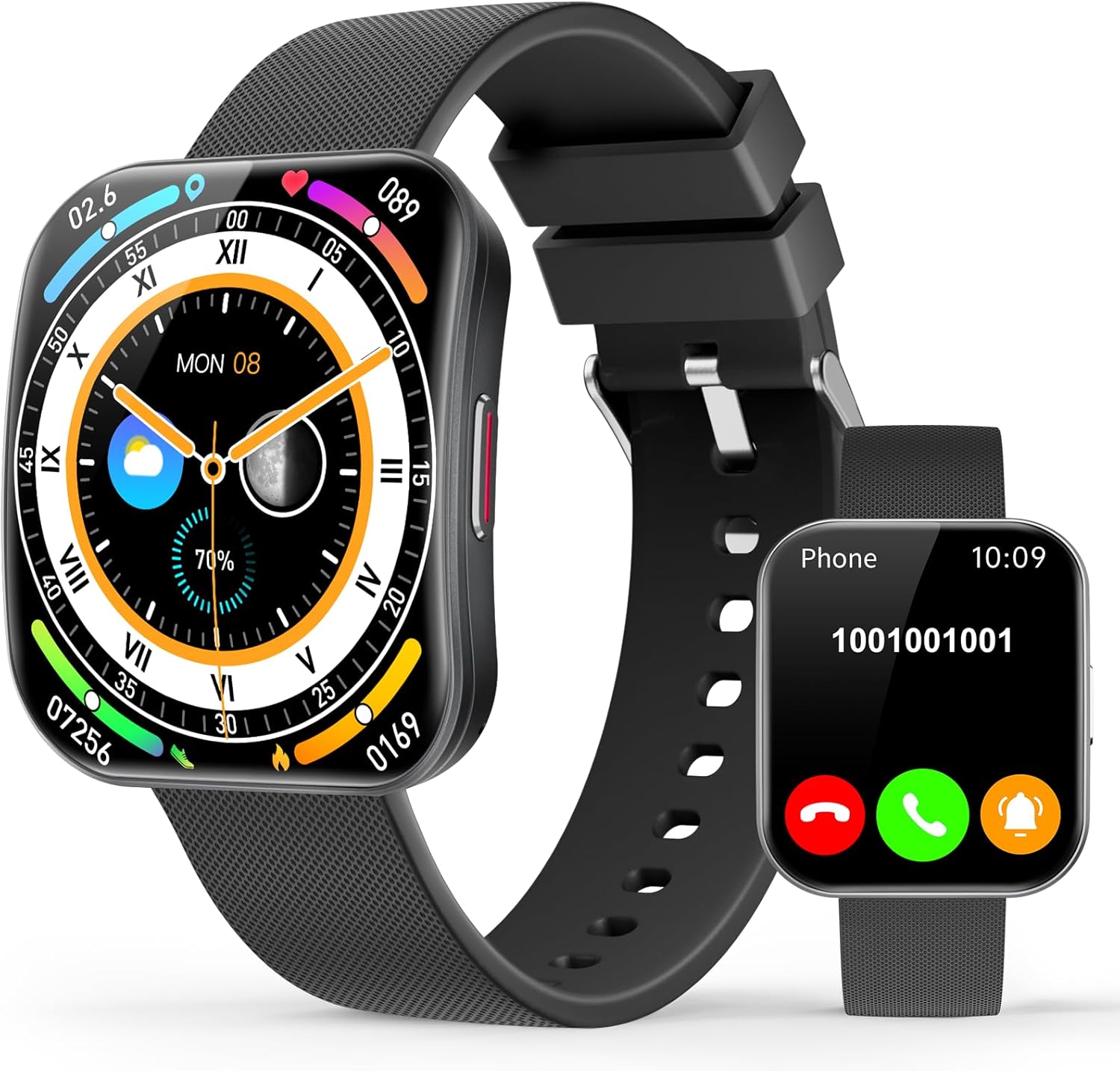Smart Watch for Men Women, Bluetooth Calls, AI Dial,AI Q&A,1.85" HD AMOLED Curved Display Fitness Watch with Heart Rate/SpO2/Stress Monitor,Pedometer,110+ Sports Waterproof IP68 Smartwatch,Matte Black