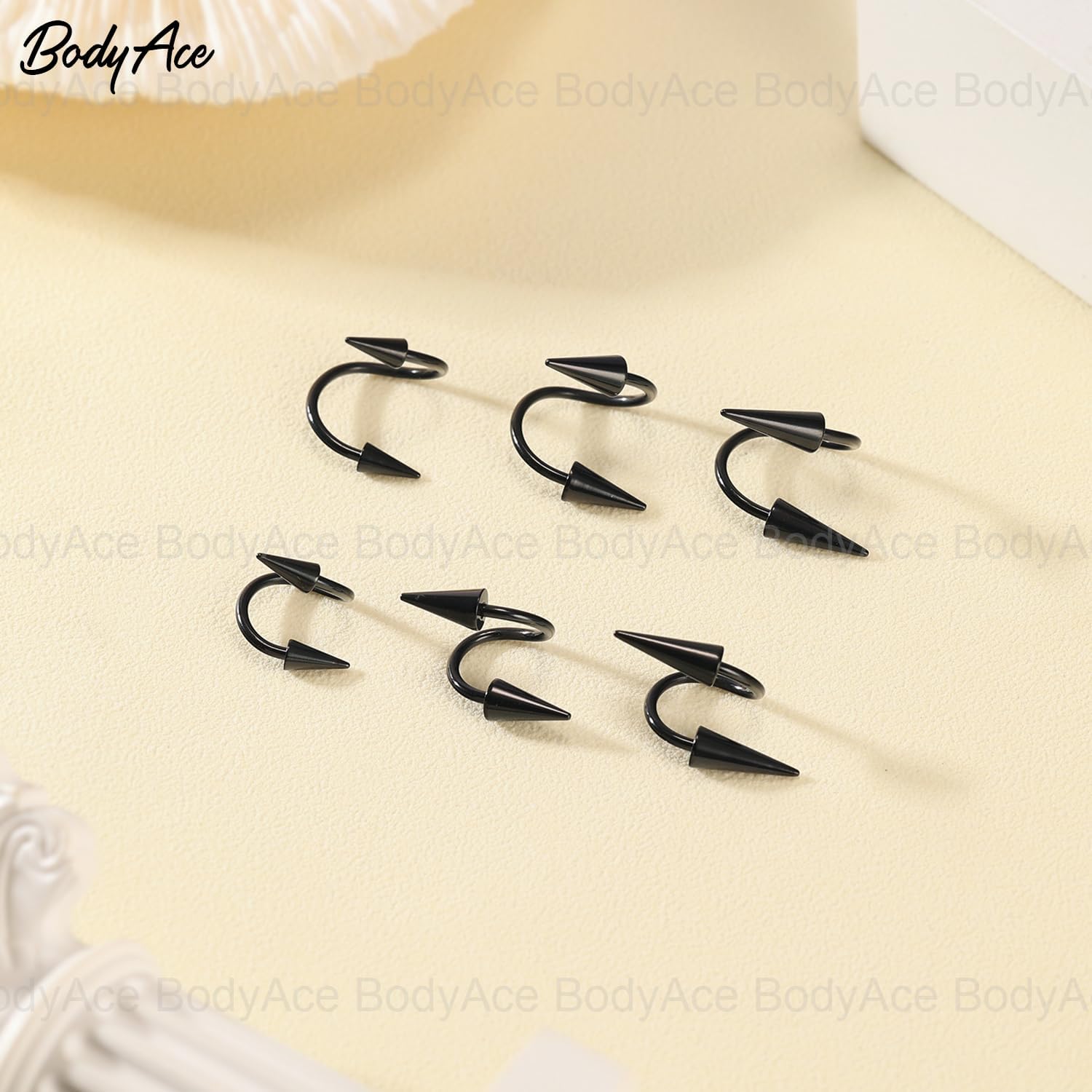Spike Nose Rings Spiral Lip Rings, Stainless Steel Black Spike Earrings Cartilage Helix Piercing, Punk Spike Lower Labret Studs Piercing Jewelry
