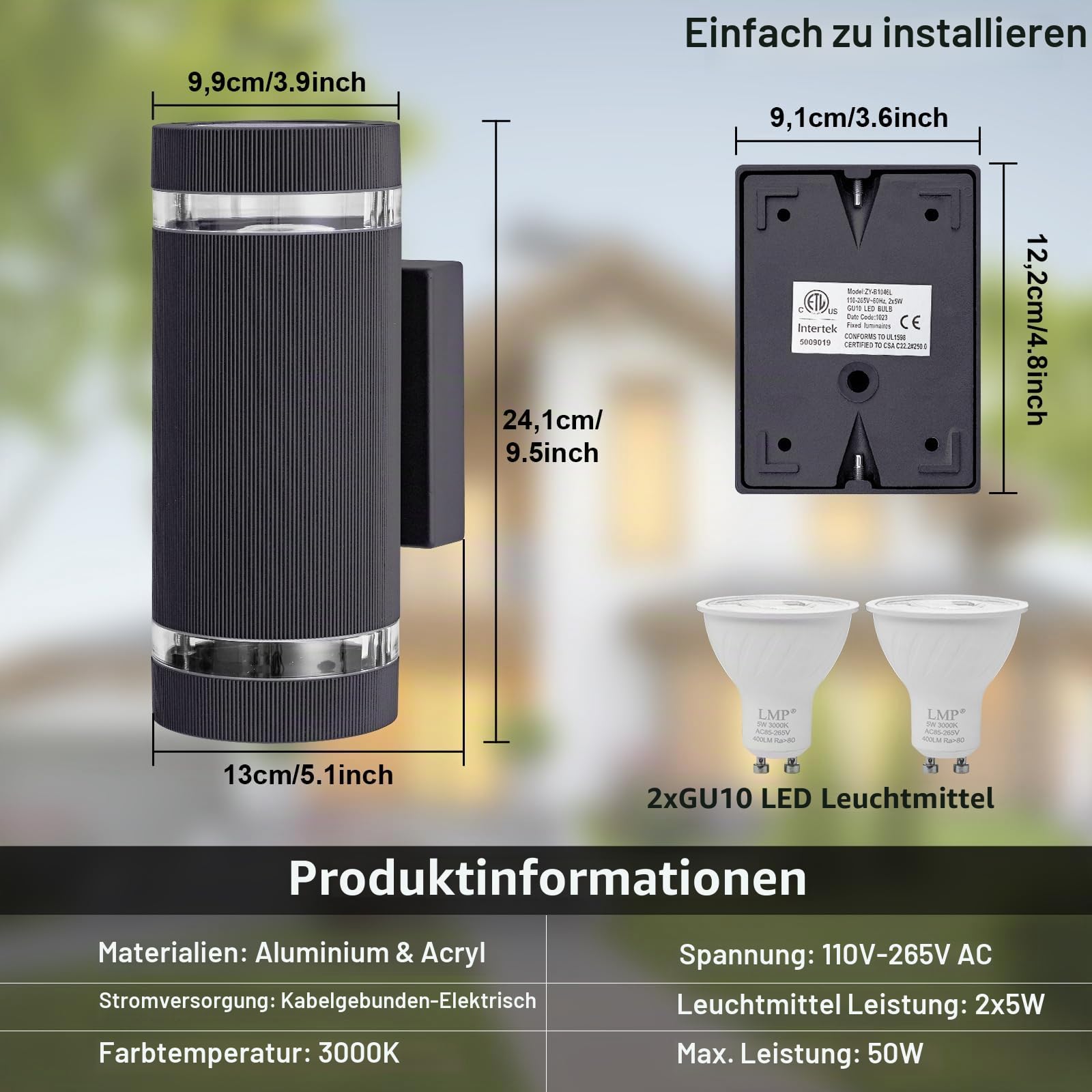 LMP LED Wandleuchte aussen Wandlampe außen, Up Down Außenlampe Aussenlampe Außenleuchte Wand Anthrazit, IP65 GU10 Außenwandleuchte Aussenbeleuchtung Ausenbeleutung Hauswand Balkon Haus Terrasse