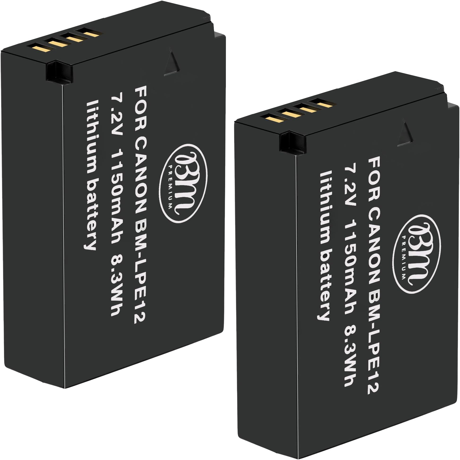 BM Premium 2-Pack of LP-E12 Batteries for Canon EOS-M, EOS M2, EOS M10, EOS M50, EOS M50 Mark II, EOS M100, EOS M200, SX70 HS, Rebel SL1 Cameras