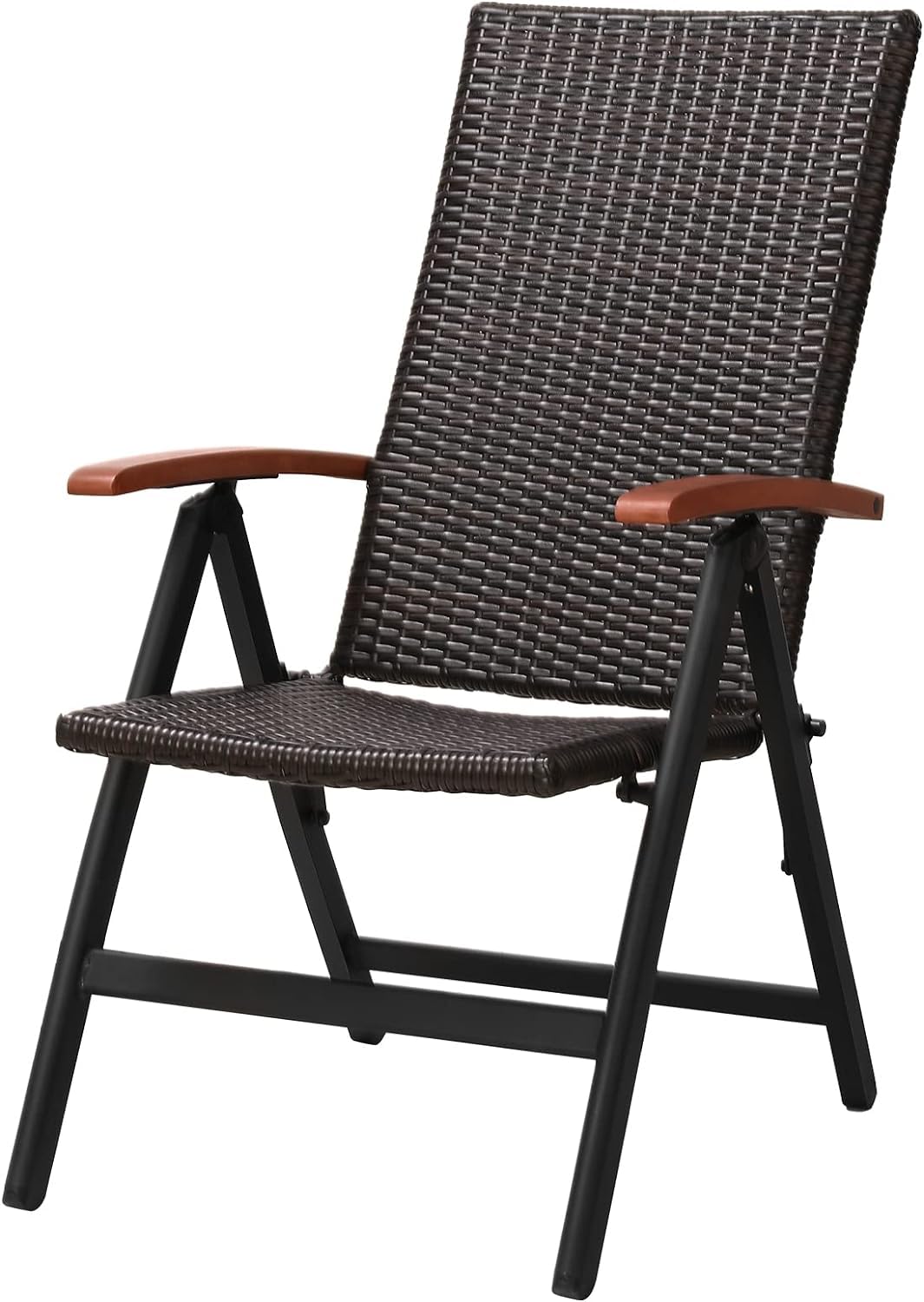 MAMIZO Krzesło składane rattanowe, 5-stopniowa regulacja, aluminiowe krzesło ogrodowe z podłokietnikami, do ogrodu, na kemping, basen, balkon (55,5 cm x 67,5 cm x 209 cm)