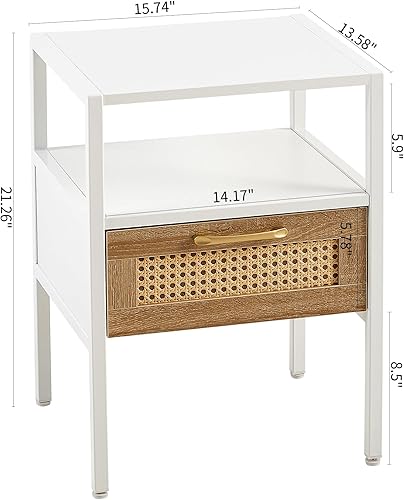 Miniatura 2 de Juego de 2 mesitas de noche de ratán, mesa auxiliar de ratán de 15.75 pulgadas con cajón, mesita de noche moderna, patas de metal, mesa auxiliar