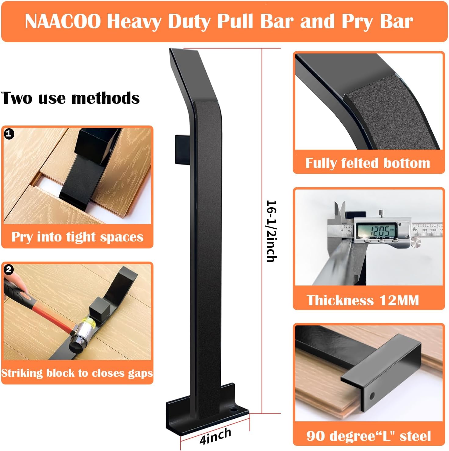 NAACOO Laminate/Vinyl Flooring Tools, Heavy Tapping Block for Vinyl Plank Floor - Knock 1-2 Times, Heavy Pull Bar, 40pc Flooring Spacers, Rubber Mallet - 4 in 1 Floor Installation Kit