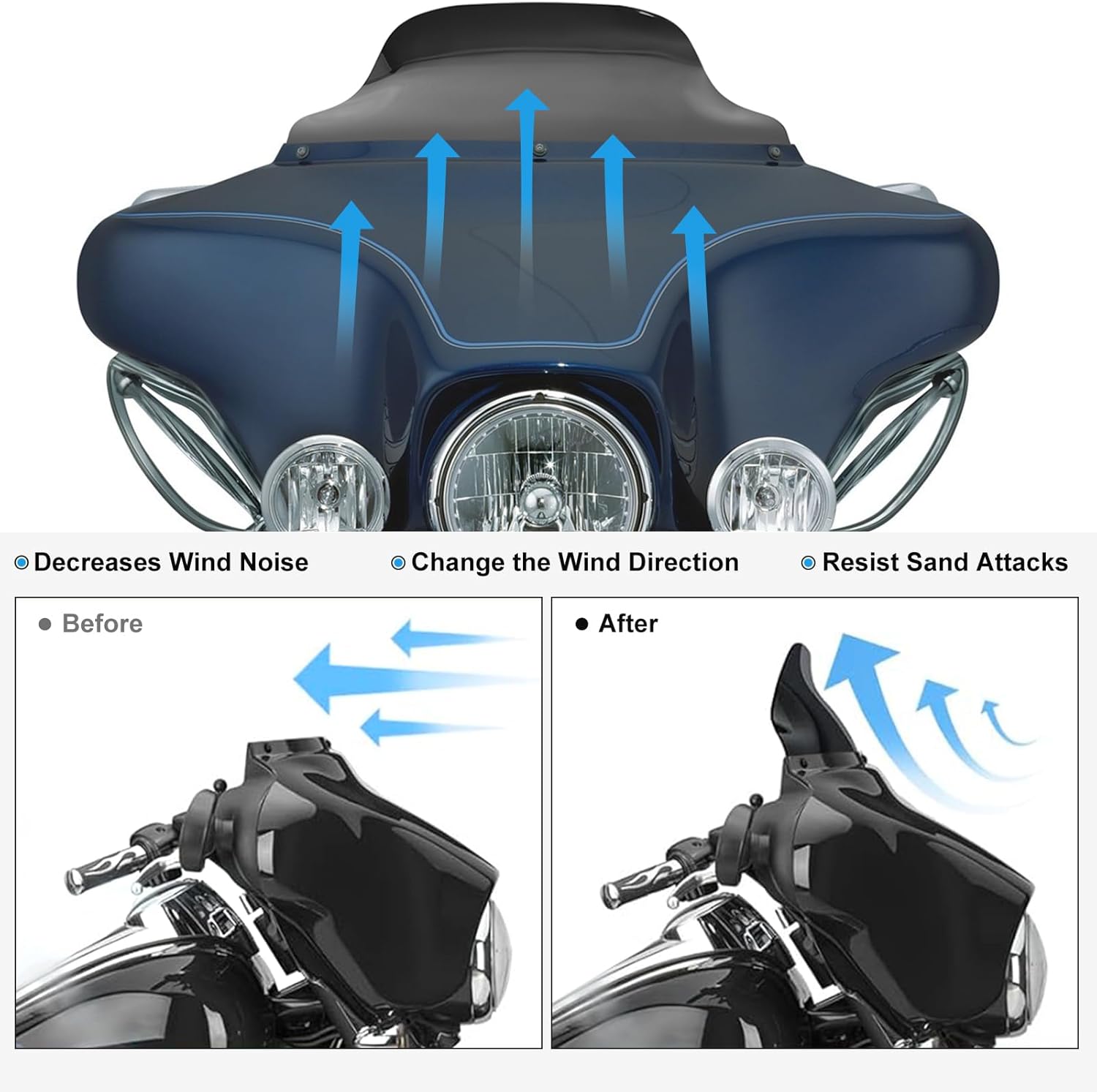Rich Choices 8" Motorcycle Black Wave Windshield Windscreen Compatible with 1996-2013 Harley Davidson Street Glide Electra Glide Ultra Classic Touring FLHT FLHTC FLHX Tri Glide 8inch Black