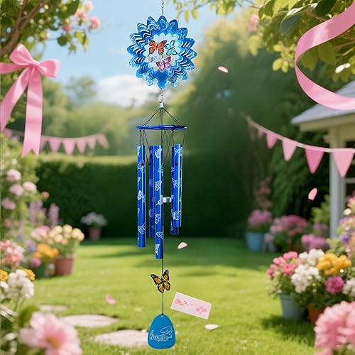 Miniatura 8 de Campanillas de viento de mariposa de 33 pulgadas para exteriores  Carillón de viento conmemorativo de condolencias de tono profundo con giratorio