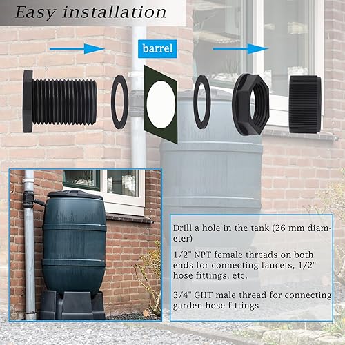 Miniatura 5 de Manguera de jardín con enchufe, doble hembra NPT de 12 pulgada x 34 pulgadas macho GHT (rosca de manguera de jardín), accesorio de tanque de mamparo