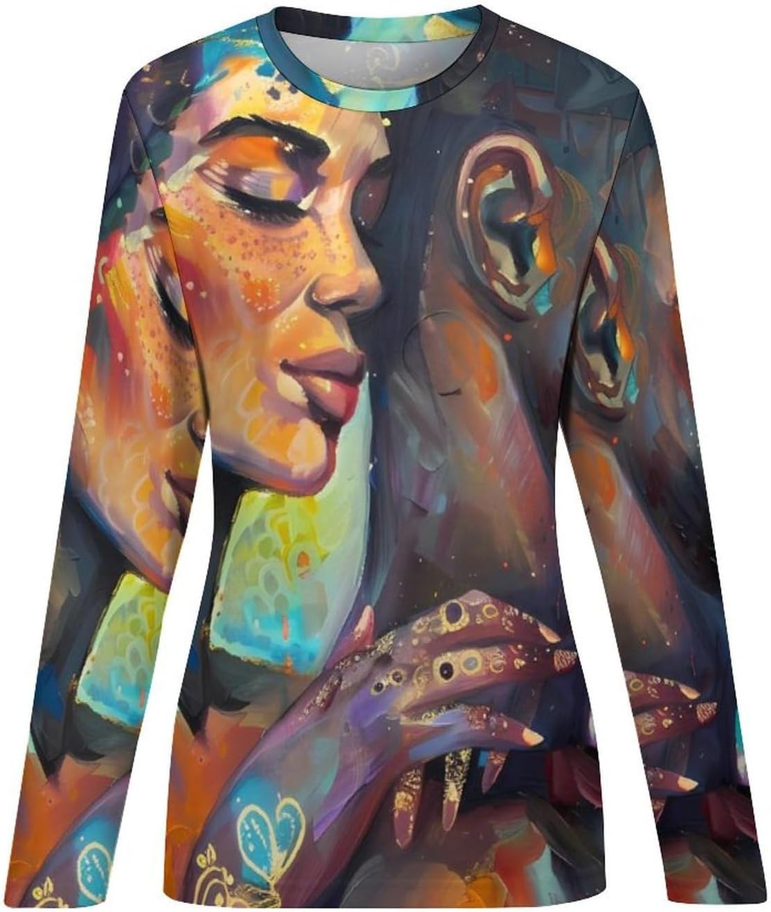 African Queen King Painting Women's Pajama Top Sleepwear Pajamas Sleep T-Shirt Long Sleeve Shirt Crewneck Tee