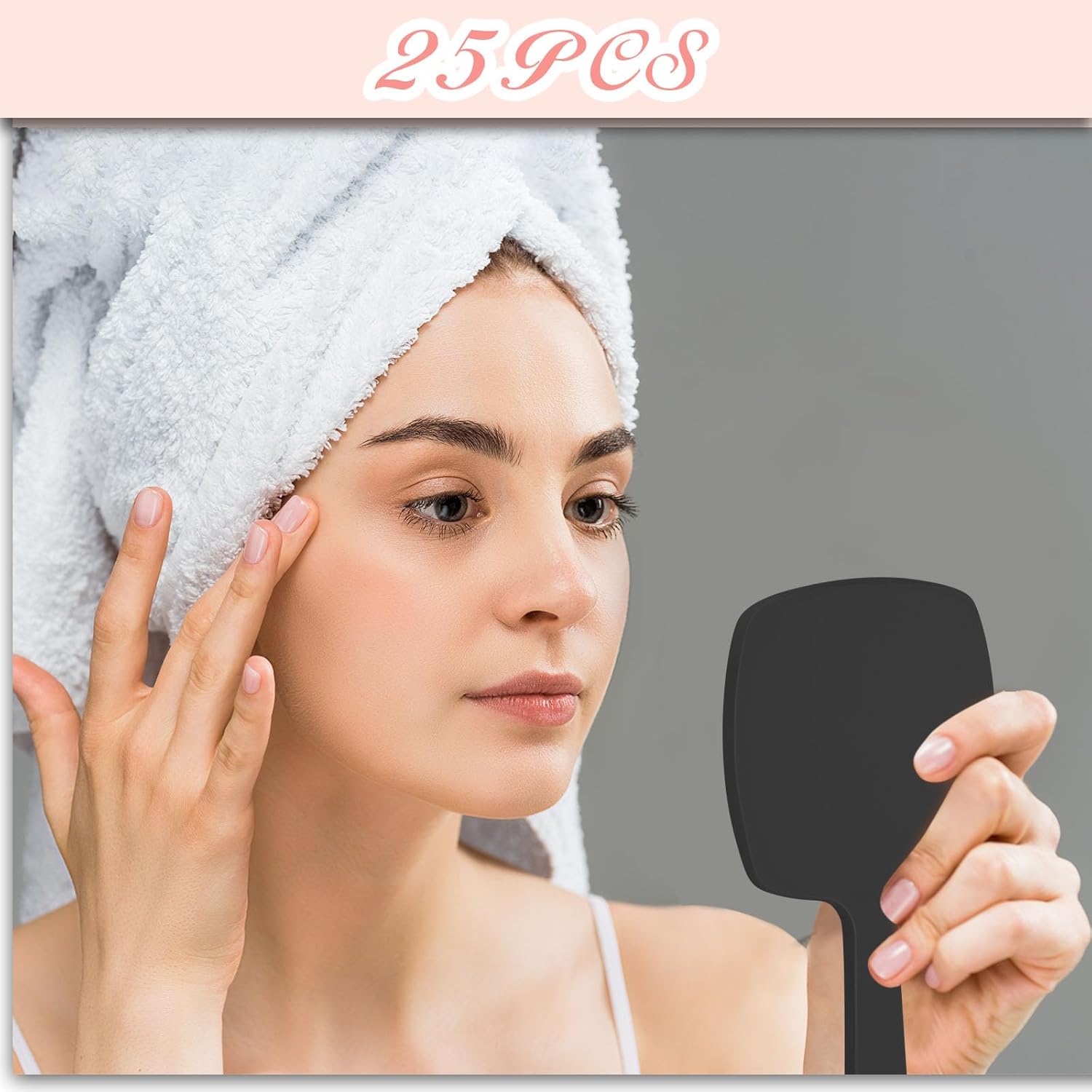 Threehoney 25 Pcs Hand Mirrors Bulk Small Handheld Mirrors with Handle 6.3 x 3.54 Inch Travel Makeup Tools Portable Vanity Glass for Bathroom Home Barber Salon Camping Gifts for Women (Black)