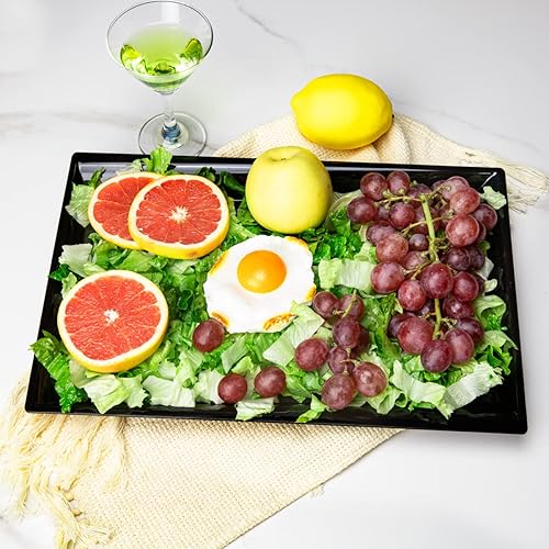 Miniatura 7 de Supernal Paquete de 12 bandejas de plástico negro para servir, bandejas de plástico de 15 x 10 pulgadas, bandeja de plástico de comida rápida,