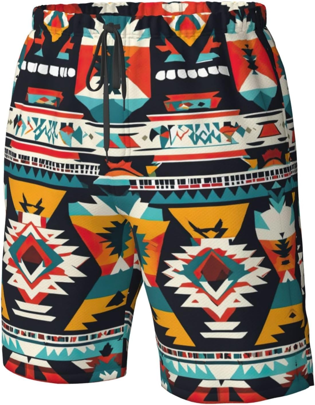 Native American Pattern Print Men's Quick-Drying Shorts Casual Beach Pants Stretch Waist Shorts and Pockets