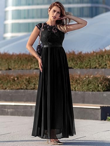 Miniatura 4 de Miusol Vestido de encaje floral formal para mujer, de manga corta, para fiesta de noche, largo