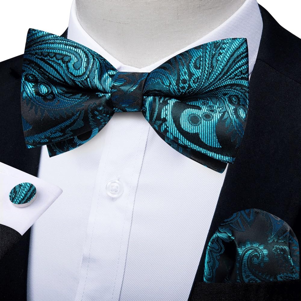 JFDBGU Pre-tied Bow Tie and Handkerchief Cufflinks Sets for Man Wedding Business Bowtie Paisley Knots