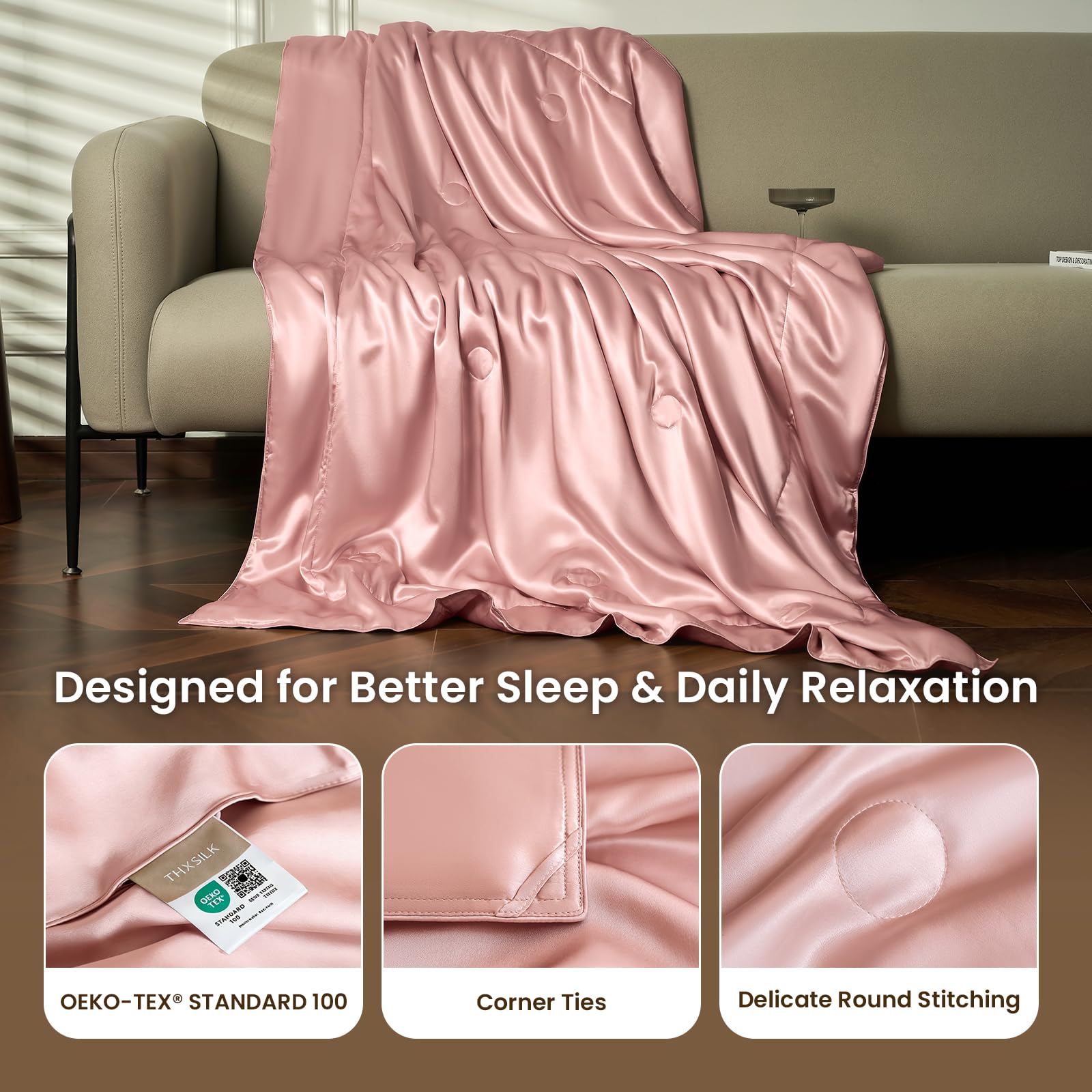 布団・毛布 Silk Satin Premium Silk Blanket Amazon.com: THXSILK 100% Mulberry Silk Throw Blanket, 53