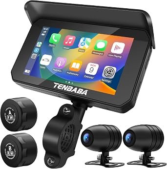 Professional 5" Motorcycle Carplay with Android Auto, Motorbike Dash Cam/Camera, Moto GPS Navigation, TPMS, Pantalla para Moto, Waterproof, G-Sensor, Siri/Google Voice, 128GB TF Card