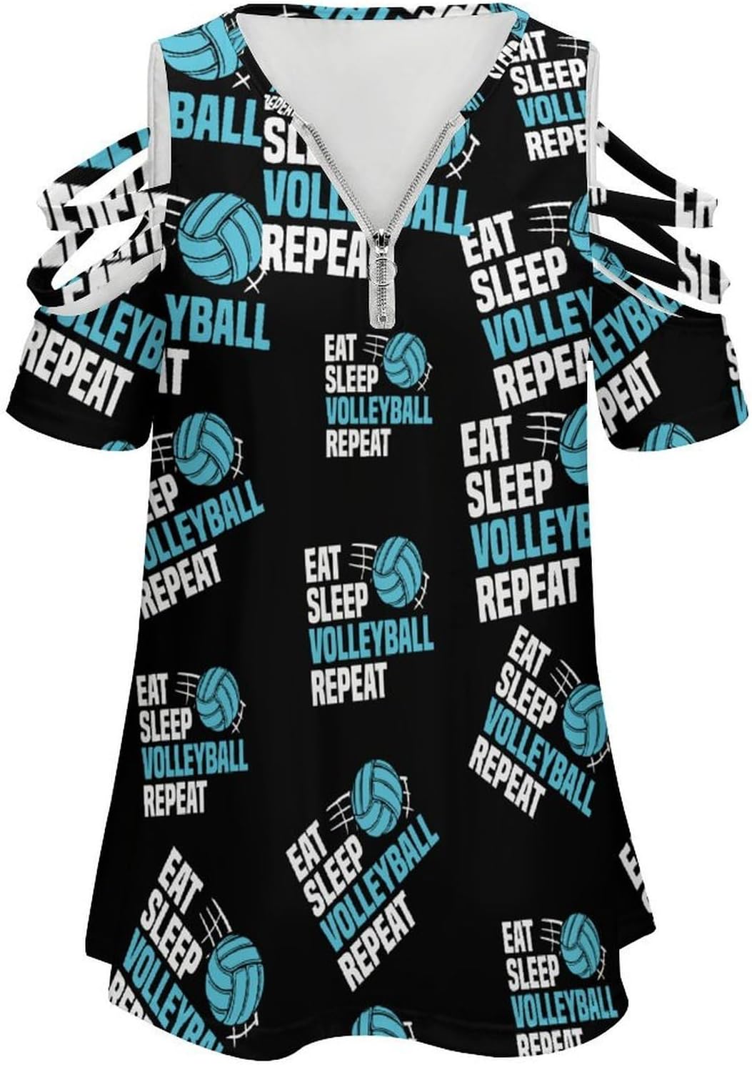 Eat Sleep Volleyball Repeat Cold Shoulder Tops for Women V Neck Blouses T Shirts Summer Tee Outfits