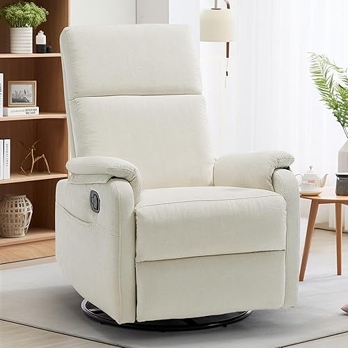 Korser Recliner Chairs, Swivel Rocking Recliner Chair for Adults, Glider Rocking Chair, Small Nursery Recliner for Living Room, Reclining with Modern-Designed Armrests, Chenille, Beige - Beige