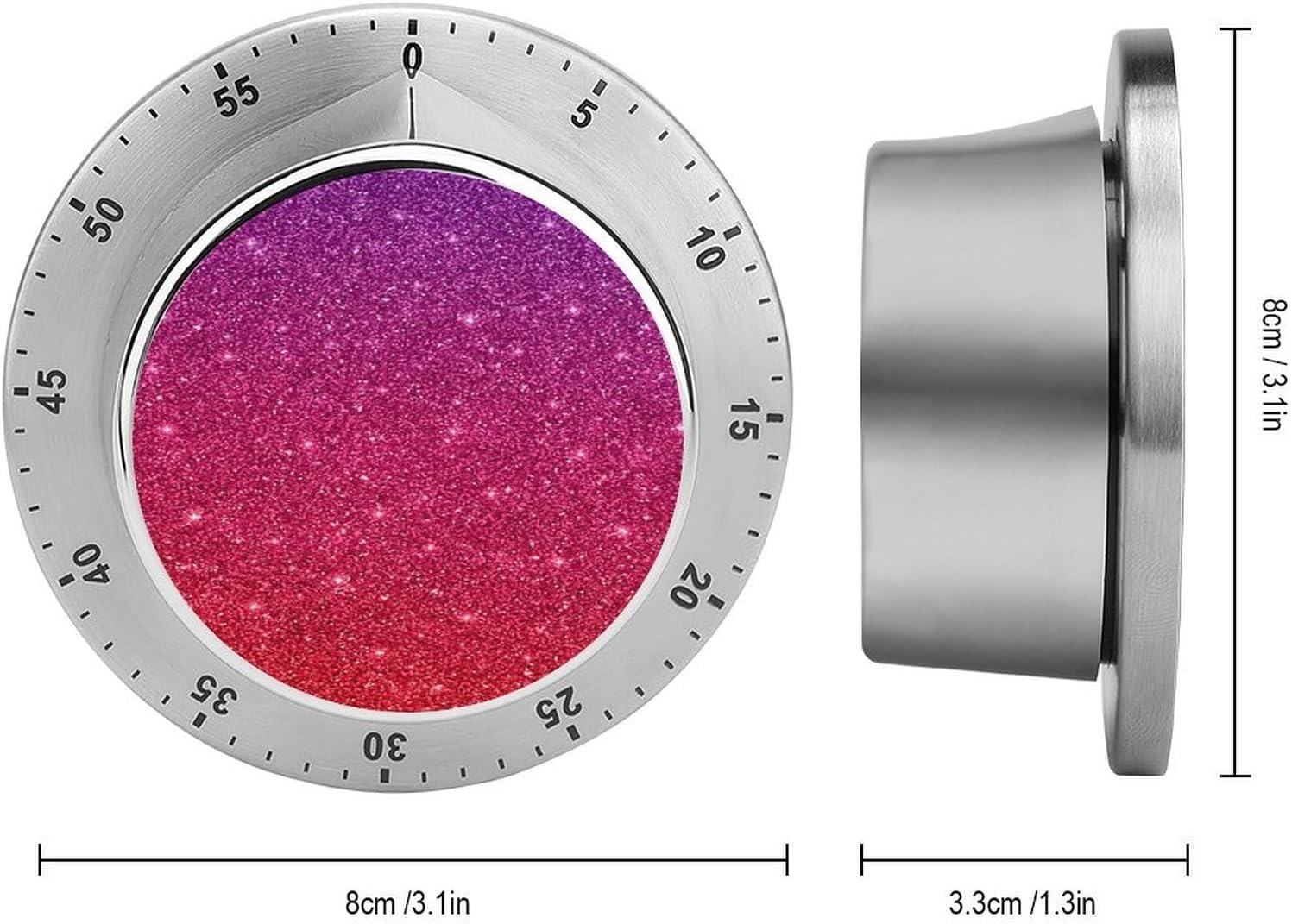 Gradient Sequin Sparkle Timer Stainless Steel Mechanical Countdown Timer for Loud Alarm Cute Magnetic Timers Time Management Tool Cooking Kitchen Timers for Baking Grilling