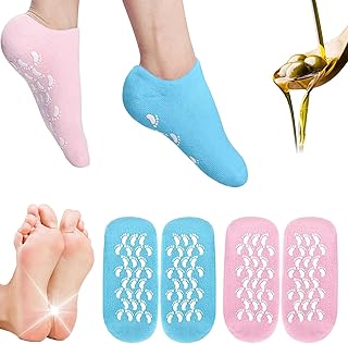 شرابات مرطبة مكونة من زوجان من ساجري- شرابات سيليكون للأقدام الجافة المتشققة للنساء- شرابات جل لوشن لإصلاح وتنعيم بشرة القدم الجافة المتشققة