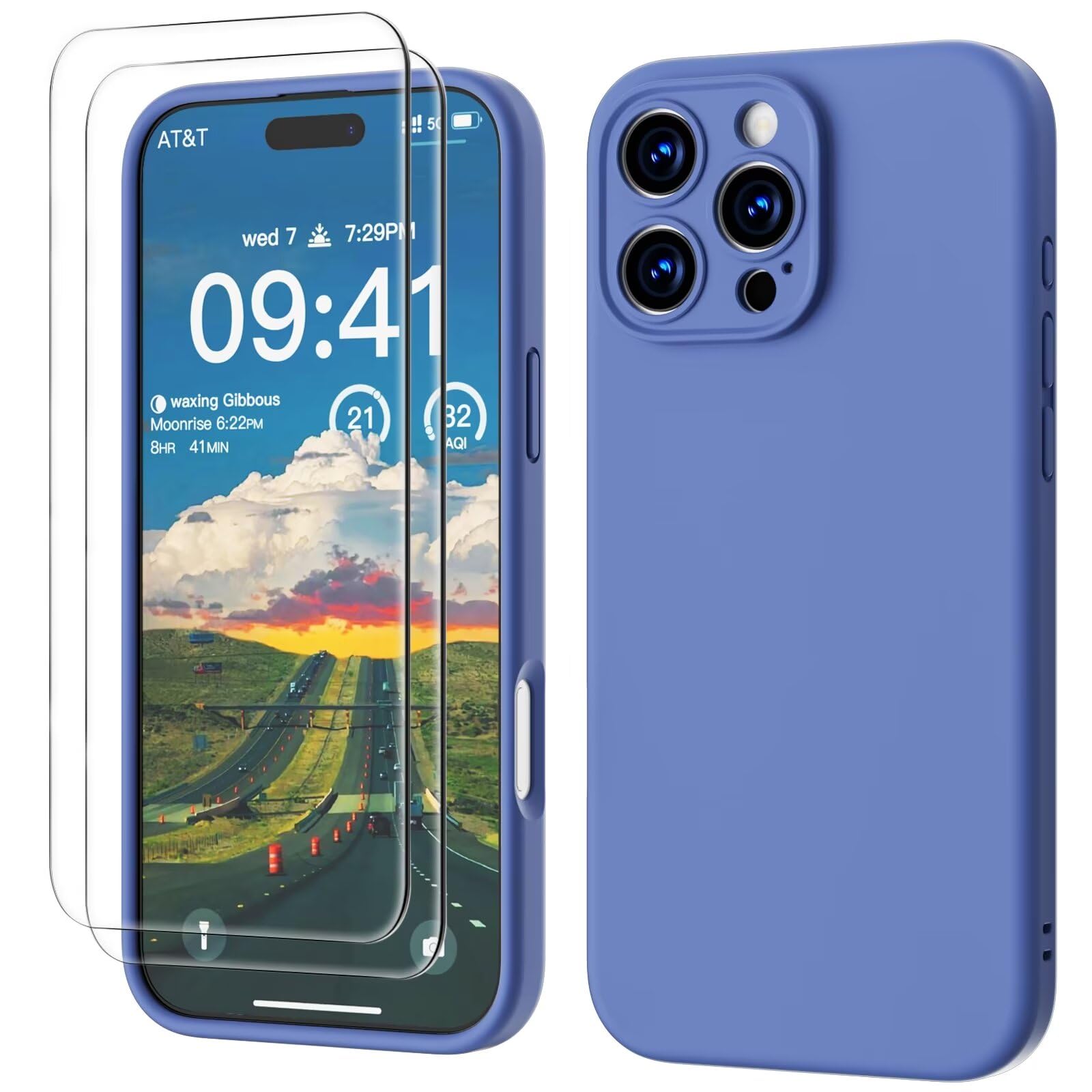 GOODVISH 3 in 1 Silicone Cover per iPhone 16 Pro 6.3", Custodia con 2 Pellicola Vetro Temperato [Protezione Fotocamera] 360° Protezione Anticaduta Case per Cellulare Antiurto Resistente, Blu