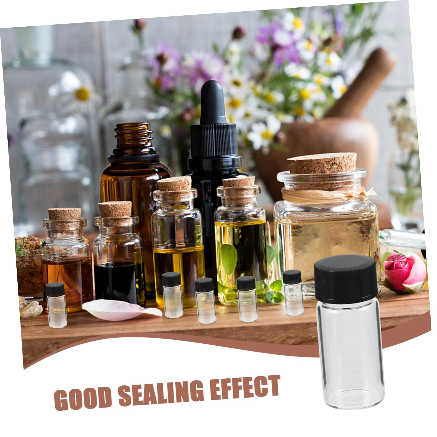 Vial Transparente de Muestra 5ml con Tapones, 100 Piezas | Vidrio y Plástico, Fondo Plano, Negro, Cierre Hermético, para Reactivo y Laboratorio