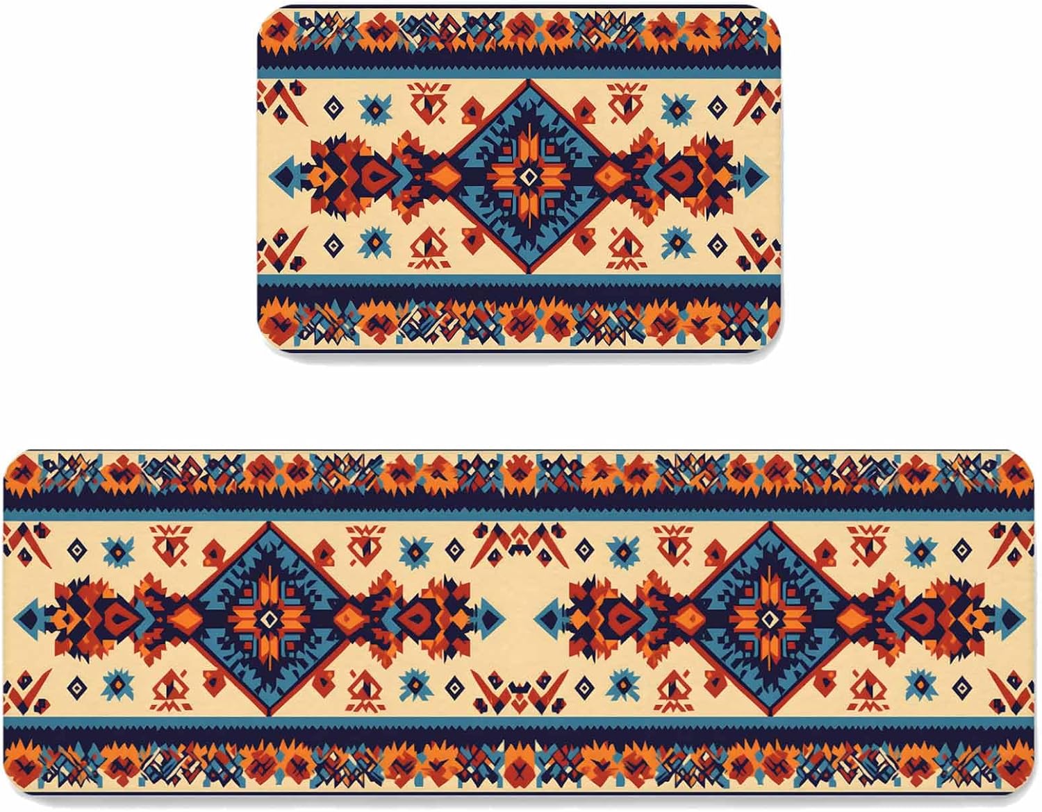 Prime Leader Southwestern Aztec Kitchen Mat Set 2 Pieces Native American Indian Geometric Ethnic Non Slip Kitchen Rugs Washable Runner Rug Mats for Sink Laundry (19.7" x 31.5"+19.7" x 47.2")