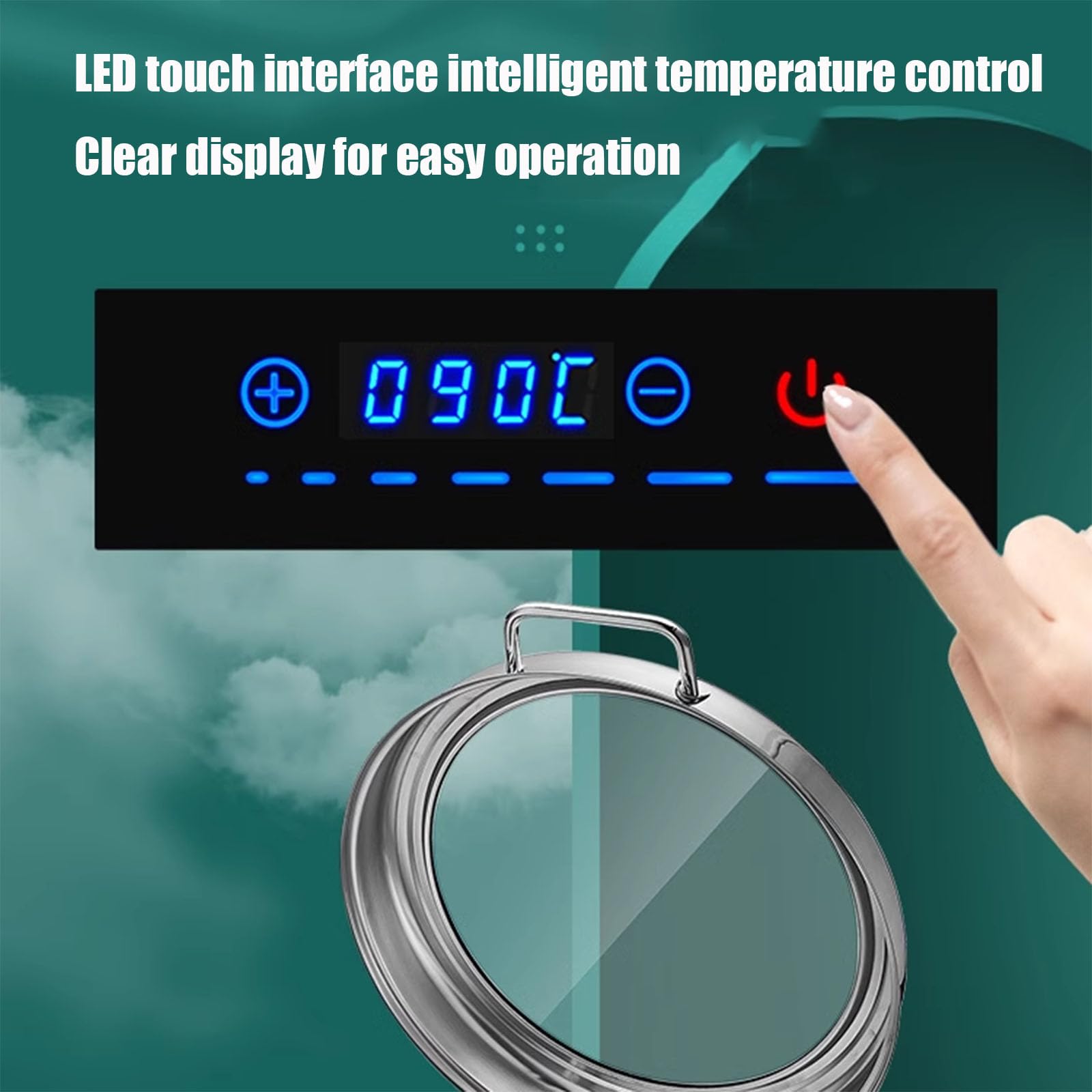 Juego de platos de roce, gran capacidad, acero inoxidable de 9 L, tapa abatible, control de temperatura LED para eventos y banquetes, equipo de catering (rejilla individual)