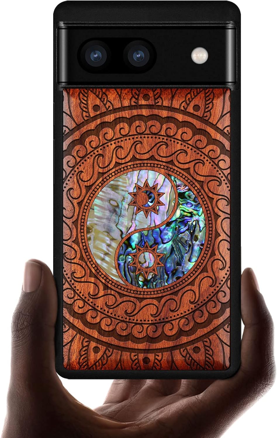Carveit Designer Wooden Case for Google Pixel 6a Case Protective Cover [Wood Engraving & Shell Inlay] Compatible with Pixel 6a (Sami Turtles-Rosy)
