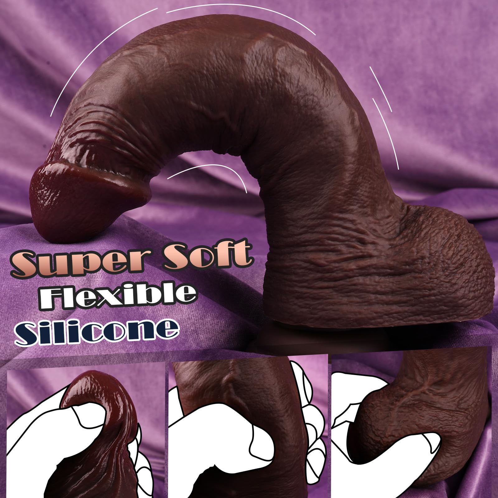 23CM Dildo realistico grande nero, dildo realistico simile alla pelle con ventosa per mani libere, pene finto realistico in silicone, dildo anale, sex toy per donne, uomini e gay