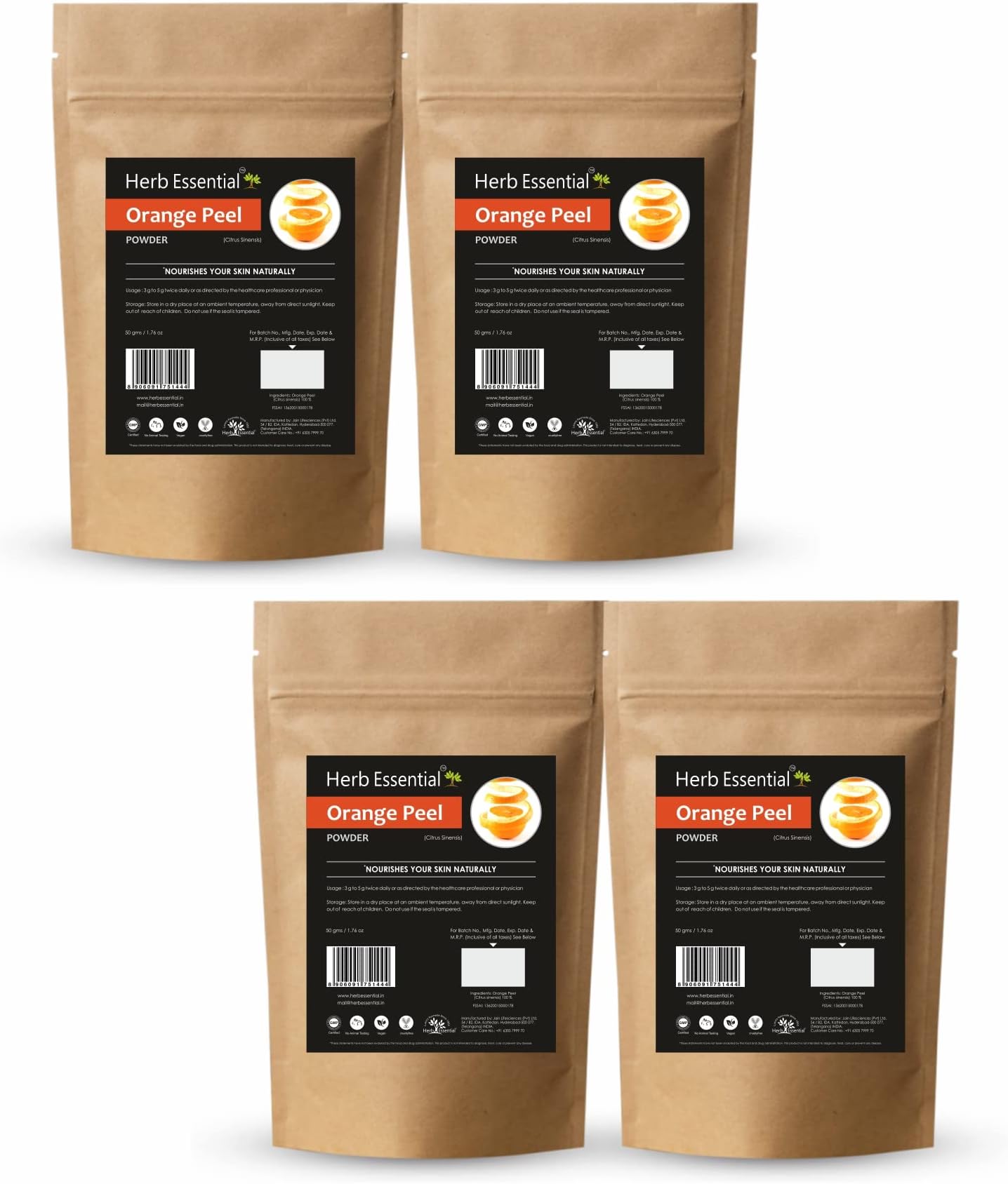 Herb Essential Orange Peel Powder, orange, 50 g (Pack of 4)