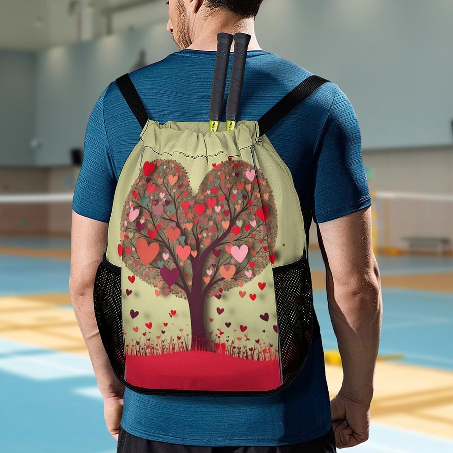 Swimming Gym Bag,Heart Tree Printed Beach Bag,sport Drawstring Backpack Suitable for Women And Men.