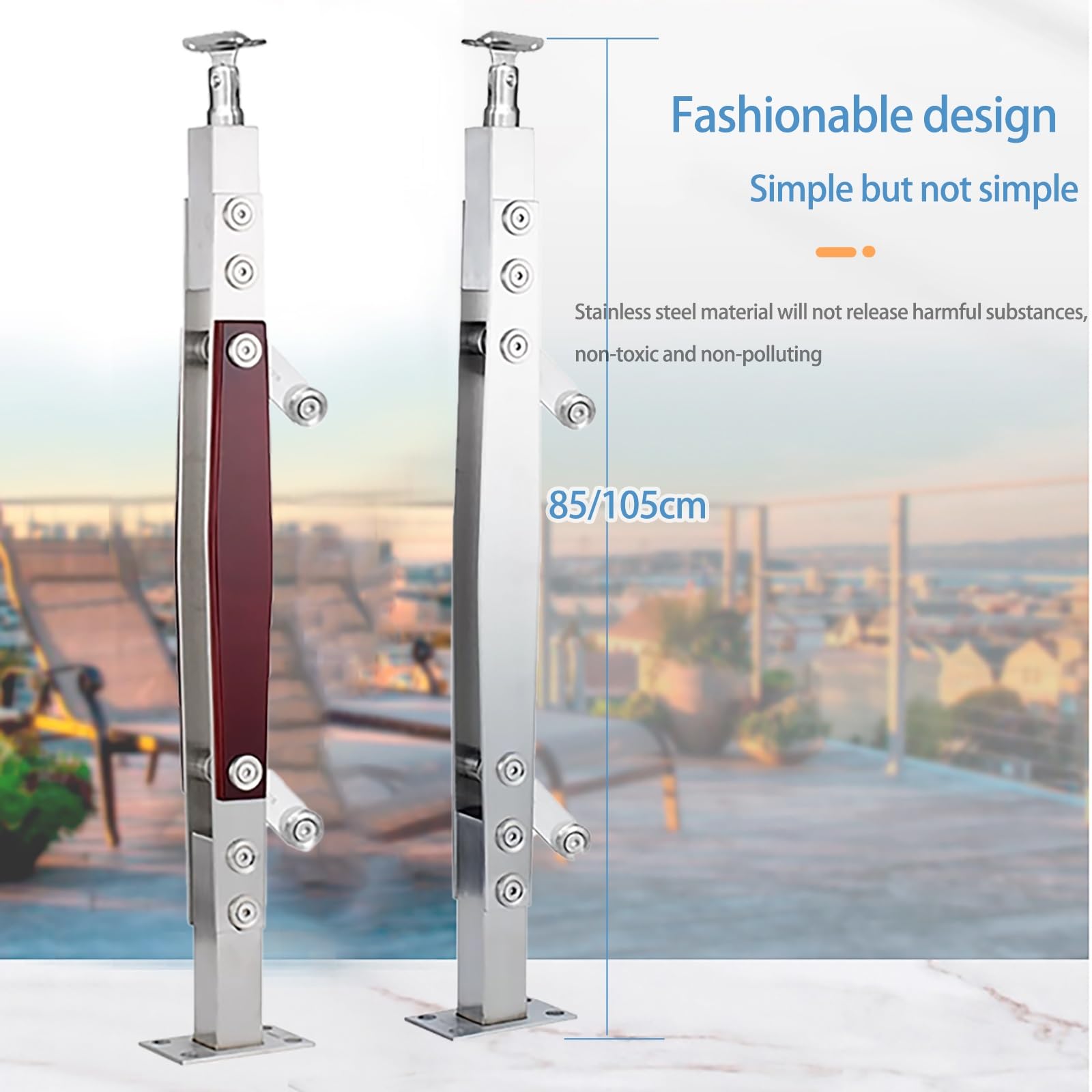 Ringhiera Vetro Scale Interne Esterni Argento Paletto, ringhiera in acciaio inossidabile 304 Ringhiera in vetro, per ville/balconi/scale/terrazze/scale del patio(Red,85cm)