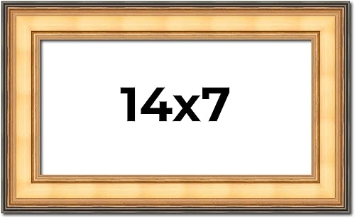 Marco de fotos de madera real dorada de 14 x 7 pulgadas de ancho de 2 pulgadas Profundidad del marco interior de 0.5 pulgadas Marco de fotos