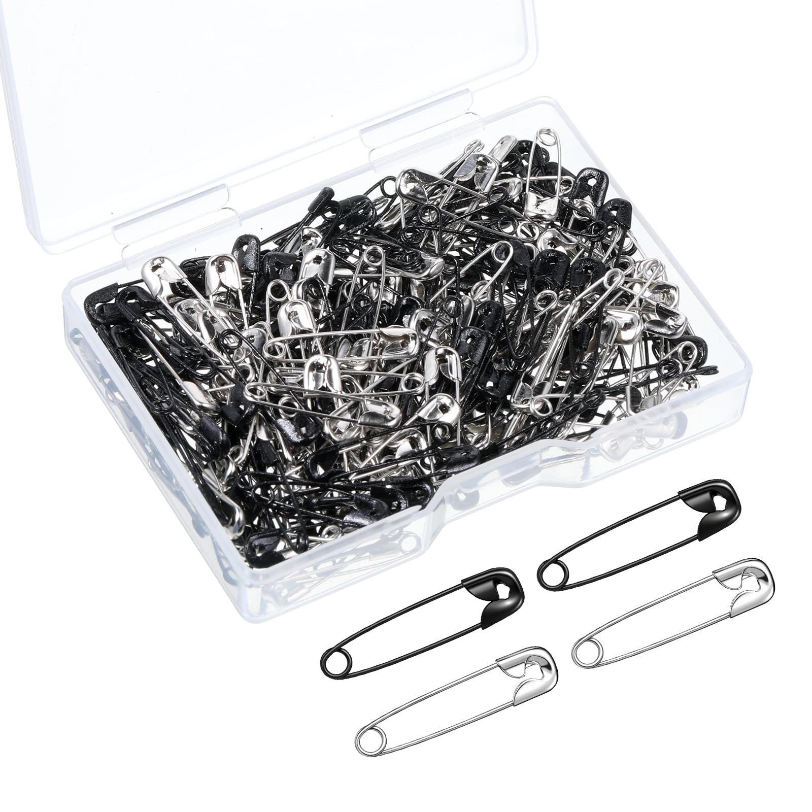 Photo 1 of 250 Pcs Silver and Black Safety Pins, Strong Safe Pin with Storage Box, Safety Pins for Clothes, Safe Pin Bulk for Clothes, DIY Craft, Sewing, Jewelry Making (0.7 Inch, 2 Colors)