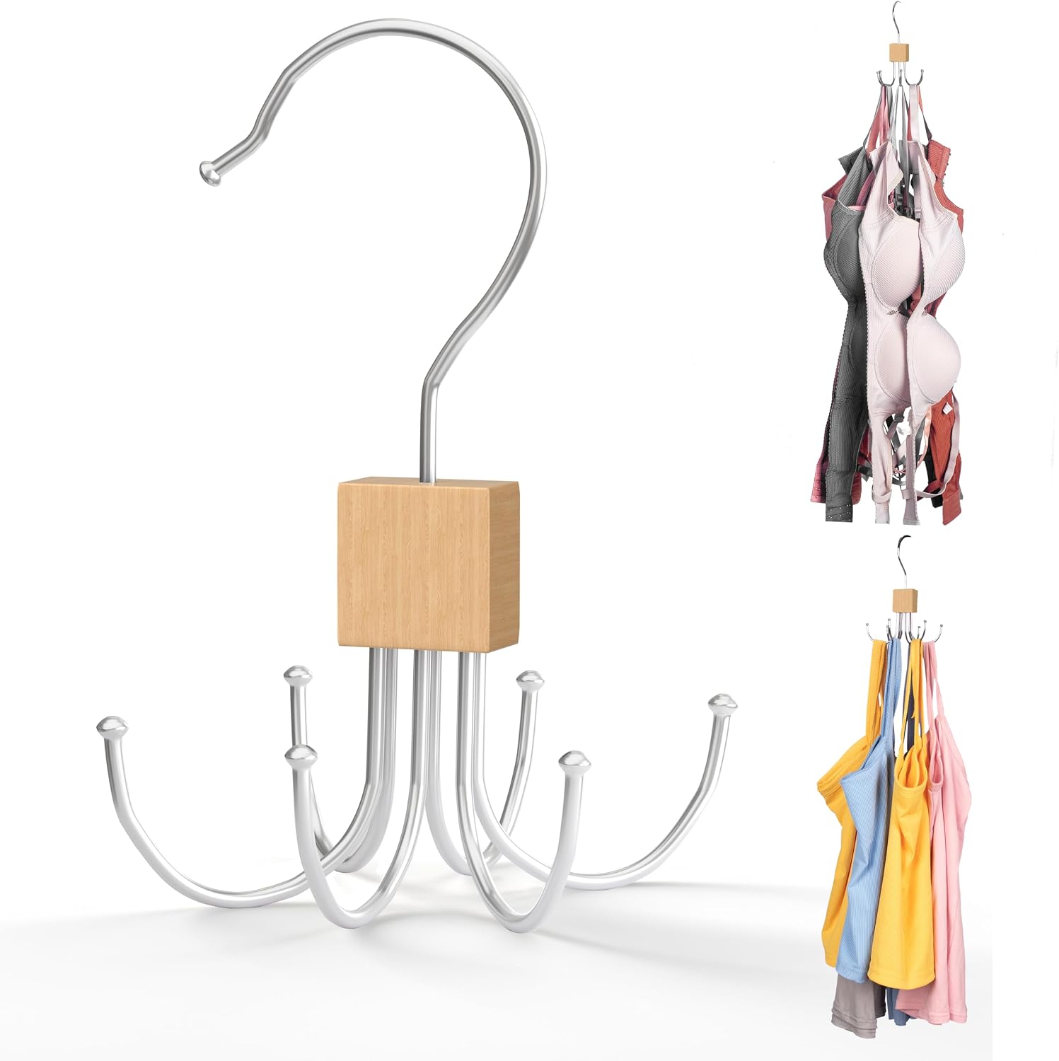 Tank Top Hanger,Rotatable Bra Hanger,Max 18 Storage Capacity Sports Bra Hangers,Space Saving Hangers for Dorm,Closet Organizers and Storage,Closet Organizer for Belt,Scarf, Purse,Black