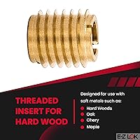 Vista 2 de E-Z LOK Inserto roscado para cuchillo para madera dura, insertos de rosca de latón, 10-24 roscas internas, 0.500 pulgadas de longitud, paquete de 25